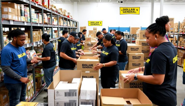 depósito, auxiliar, Dollar General, equipo, trabajo